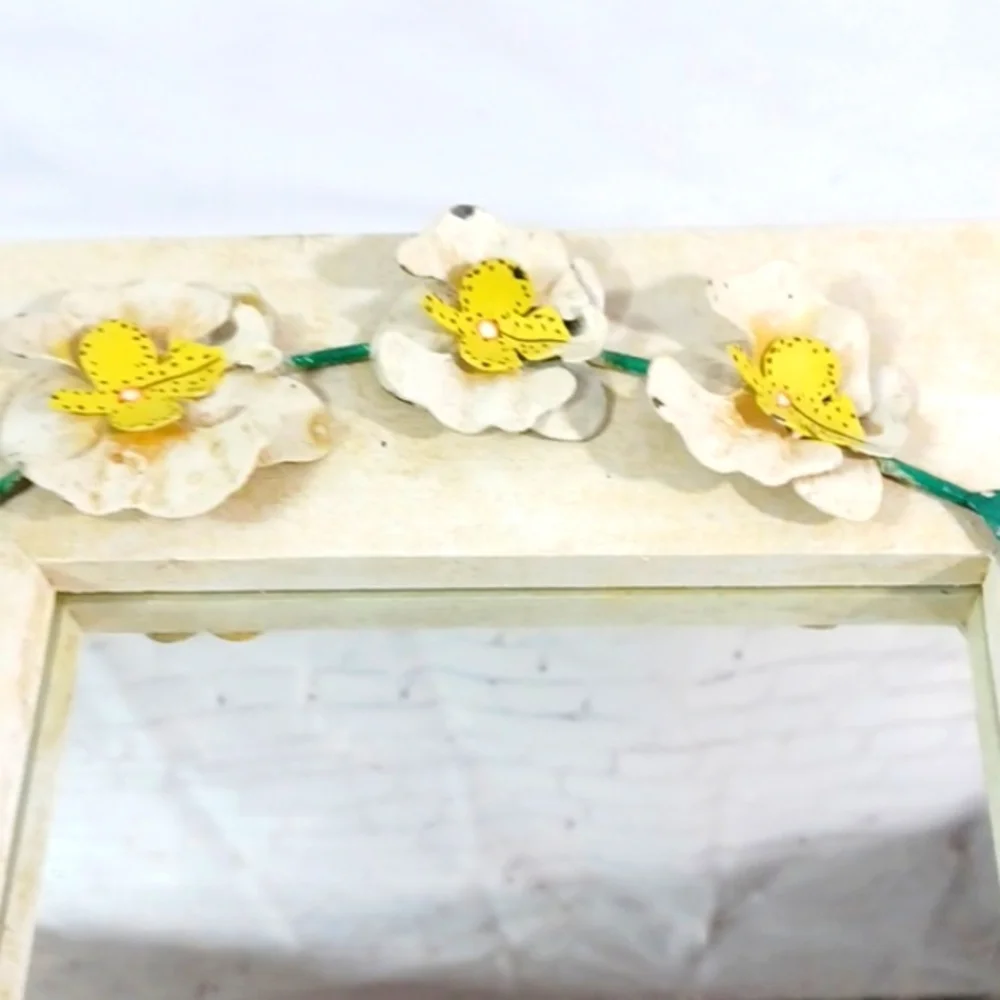 Vintage Floral Wall Mirror with 3D Orchid Design and Planter Pot Deta 14 Wx18